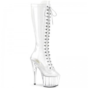 Pleaser Adore-2020C Kniehohe Stiefel Damen Clear | JHDNVQITZ