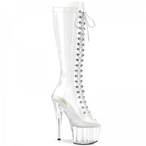 Pleaser Adore-2021C Kniehohe Stiefel Damen Clear | YXSWQRZLS