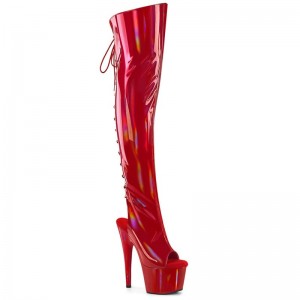 Pleaser Adore-3019HWR Stretch Holo Overknee Stiefel Damen Rot | SFVBOSLJD