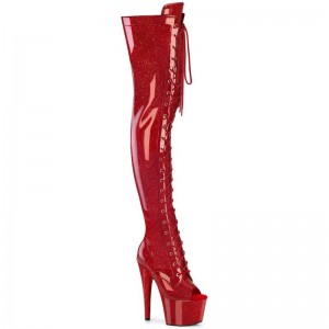 Pleaser Adore-3021GP Glitter Overknee Stiefel Damen Rot | EUNBKRSHU