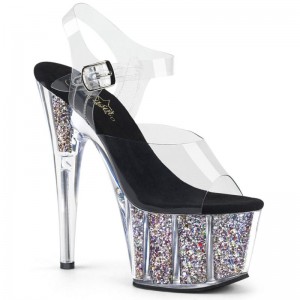 Pleaser Adore-708CG Plateau High Heels Damen Silber | HEUXEARPB