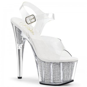 Pleaser Adore-708SRS Plateau High Heels Damen Silber | UTVXMEJIQ