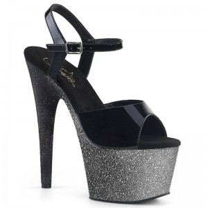 Pleaser Adore-709OMBRE Plateau High Heels Damen Schwarz Silber | UKHIRIBKS