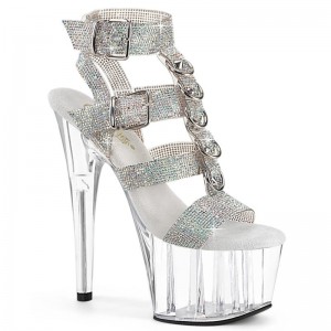 Pleaser Adore-756RS AB Rhinestone Plateau High Heels Damen Silber | BVEAHOMNI