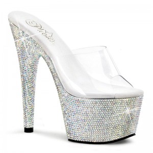 Pleaser Bejeweled-701DM Plateau High Heels Damen Silber | GHRNWECYZ