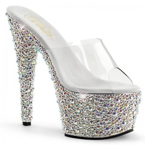 Pleaser Bejeweled-701MS Plateau High Heels Damen Silber | ESQZDHABN