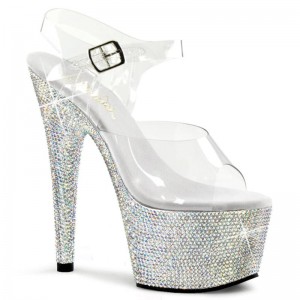 Pleaser Bejeweled-708DM Plateau High Heels Damen Silber | ADSFNZXOE