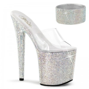 Pleaser Bejeweled-812RS Plateau High Heels Damen Silber | CNAWIDOSW