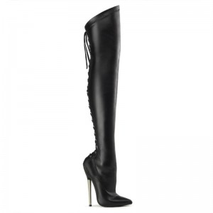 Pleaser Dagger-3060 Vegan Leather Overknee Stiefel Damen Schwarz | XZBTXDZUQ