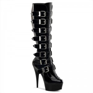 Pleaser Delight-2049 Kniehohe Stiefel Damen Schwarz | ETONYFDMO