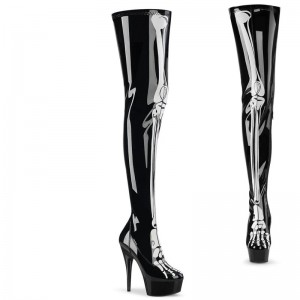 Pleaser Delight-3000BONE Overknee Stiefel Damen Schwarz | SGNLDEJUX