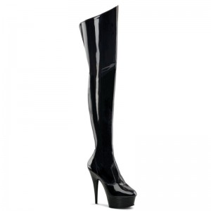 Pleaser Delight-3010 Overknee Stiefel Damen Schwarz | HSWQKUOTG