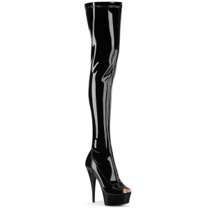 Pleaser Delight-3011 Overknee Stiefel Damen Schwarz | UYMJPSDNM