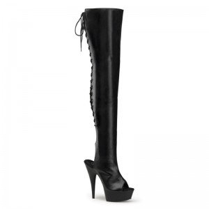 Pleaser Delight-3017 Vegan Leather Overknee Stiefel Damen Schwarz | CWSAIYXDT