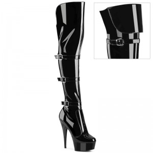 Pleaser Delight-3018 Overknee Stiefel Damen Schwarz | DPTVFIPCQ