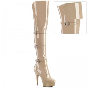 Pleaser Delight-3018 Overknee Stiefel Damen Beige | WHQCQNSMK