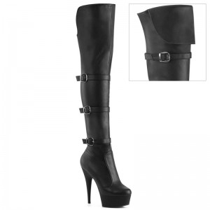 Pleaser Delight-3018 Vegan Leather Overknee Stiefel Damen Schwarz | FTOQBKIXF