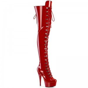 Pleaser Delight-3022 Overknee Stiefel Damen Rot | LTVCDHQJE