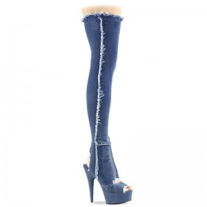 Pleaser Delight-3030 Overknee Stiefel Damen Blau | OYRDGJVAY