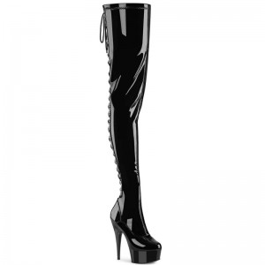 Pleaser Delight-4063 Overknee Stiefel Damen Schwarz | RIYHGQHJY