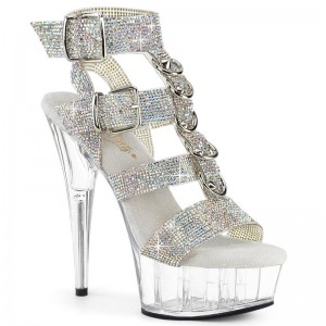 Pleaser Delight-656RS Rhinestones Plateau High Heels Damen Silber | RGMQNMKIR