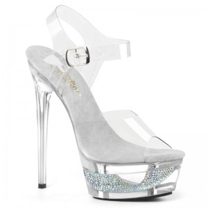 Pleaser Eclipse-608DM Plateau High Heels Damen Clear | NFHSSXOQG