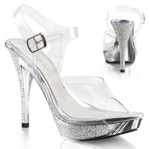 Pleaser Elegant-408 Plateau High Heels Damen Silber | UFWCRNOFS