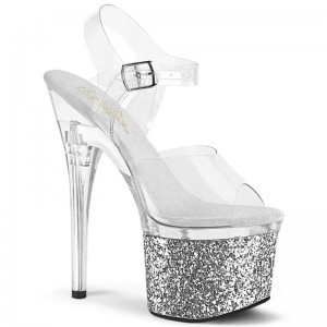 Pleaser Esteem-708LG Plateau High Heels Damen Silber | VSYMGLBPV