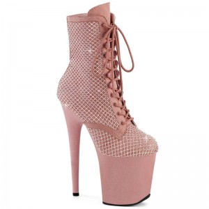 Pleaser Flamingo-1020RM Faux Suede Rhinestone Mesh Stiefel Damen Rosa | RMVLQEDLT