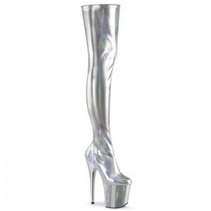 Pleaser Flamingo-3000HWR Overknee Stiefel Damen Silber | GHKCTHZOP