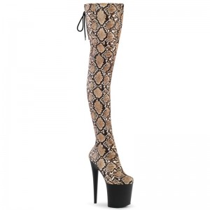 Pleaser Flamingo-3008SP-BT Snake Overknee Stiefel Damen Braun Schwarz | ZOKGUOPCG