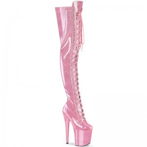 Pleaser Flamingo-3020GP Glitter Overknee Stiefel Damen Rosa | MTOAKLOXA