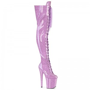 Pleaser Flamingo-3020GP Glitter Overknee Stiefel Damen Lila | EKTJZPGXD