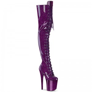 Pleaser Flamingo-3020GP Glitter Overknee Stiefel Damen Lila | HONQYUGFD