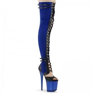 Pleaser Flamingo-3027 Overknee Stiefel Damen Blau | QRGZNAZRK