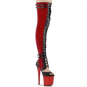 Pleaser Flamingo-3027 Overknee Stiefel Damen Rot | RKUEOJUKG