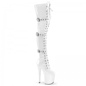 Pleaser Flamingo-3028 Overknee Stiefel Damen Weiß | NMZSUWVRI