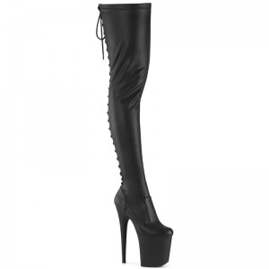 Pleaser Flamingo-3850 Vegan Leather Overknee Stiefel Damen Schwarz | KTZWSWFKY