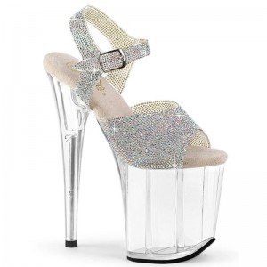 Pleaser Flamingo-808N-RS AB Rhinestone Plateau High Heels Damen Silber | GPJIXYMWN