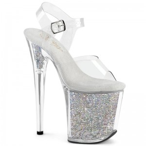 Pleaser Flamingo-808RSI Rhinestones Plateau High Heels Damen Silber | SRUHXTKMA