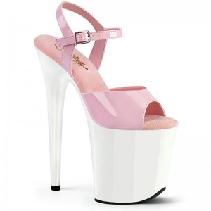 Pleaser Flamingo-809 Plateau High Heels Damen Rosa Weiß | RNTKMFJNO