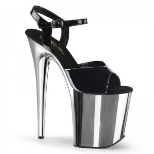 Pleaser Flamingo-809 Plateau High Heels Damen Schwarz Silber | KSBOWHQJU