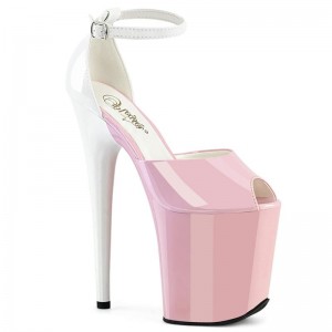 Pleaser Flamingo-868 Plateau High Heels Damen Rosa Weiß | JPVFHZDQF