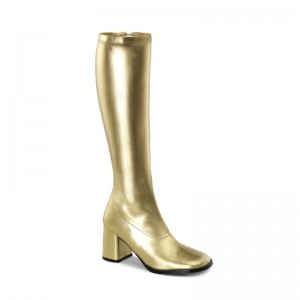 Pleaser Gogo-300 Kniehohe Stiefel Damen Gold | PWZBUSXHZ