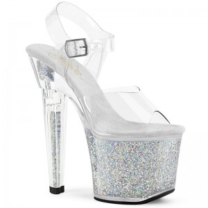 Pleaser Lovesick-708SG Plateau High Heels Damen Silber | BNFAWNLUT