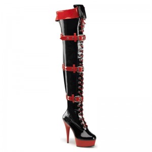 Pleaser Medic-3028 Overknee Stiefel Damen Schwarz Rot | QTMFSGENJ