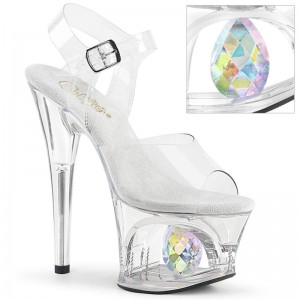 Pleaser Moon-708DIA Plateau High Heels Damen Clear | IQRCZGKQT