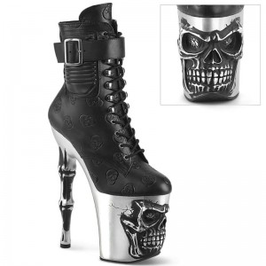 Pleaser Rapture-1020STR-02 Vegan Leather Stiefel Damen Schwarz Silber | YCSRSZOAW