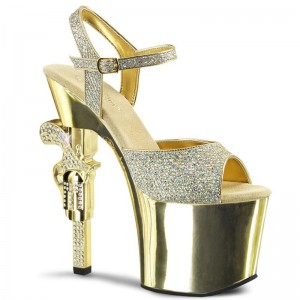 Pleaser Revolver-709G Plateau High Heels Damen Gold | ANLPDYQES