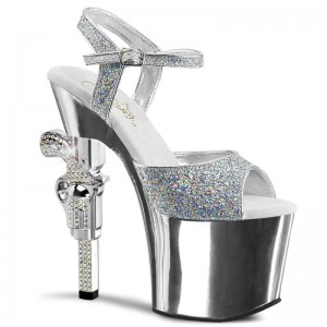 Pleaser Revolver-709G Plateau High Heels Damen Silber | SMBIAUBNX